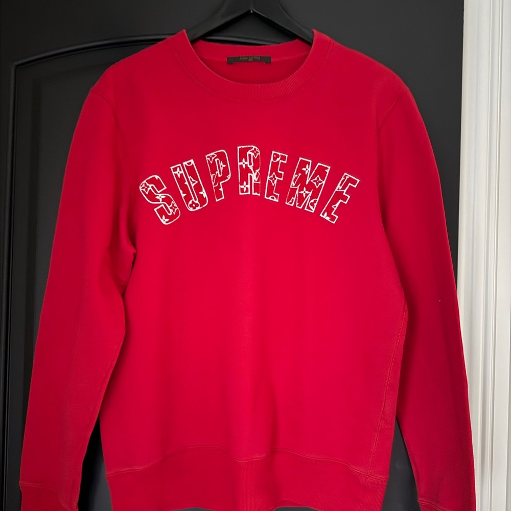 Louis Vuitton Red Crewneck Sweatshirt with White Logo